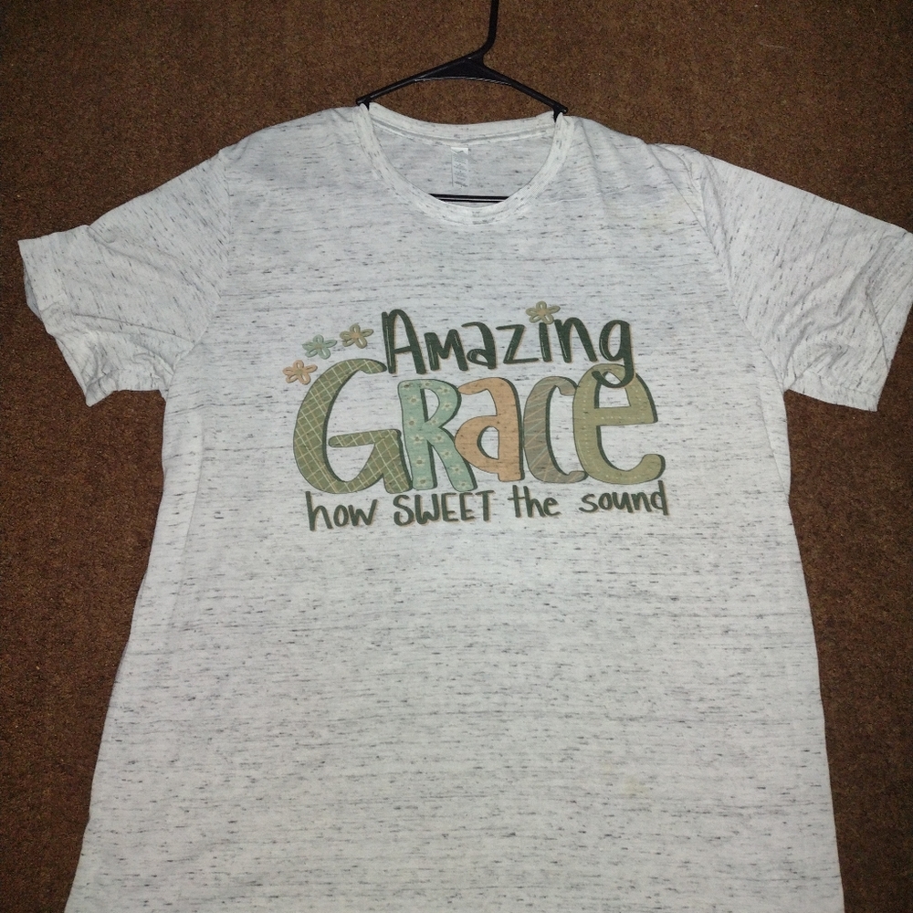 "Amazing Grace how sweet the sound" shirt in white color and size large